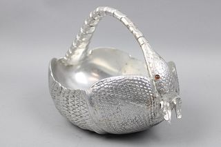 Cast Metal Silver Armadillo Dish or Tray with Handle