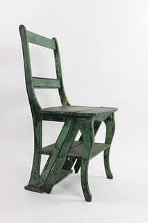 Antique Green Farmhouse Step Ladder & Chair