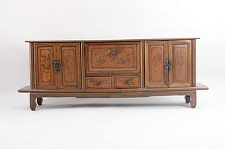 Chinese Wood Sideboard Cabinet with Victorian Painted Details