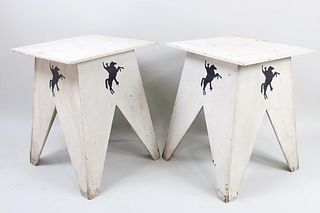 Pair of Painted Rodeo Cowboy Side Tables, Horse Pedestals, American Pickers