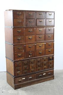 Large Antique Oak 5 Piece Stacking Multidrawer Filing Cabinet w/ 42 Drawers