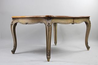 French Provincial Style Dining Table w/Parquet Top & 2 Leaves