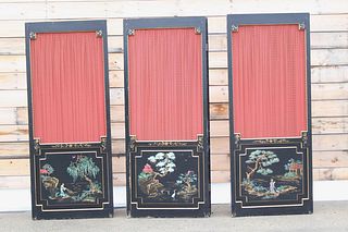 Set of 3 Huge Chinoiserie Painted Folding Screens, Room Dividers