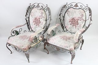 Pair of Victorian Wrought Iron Patio Chairs