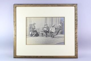 Large 19th C. Silver Gelatin Photo of Family at Table, Framed