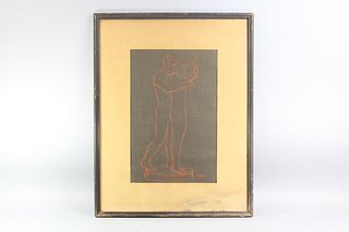 Alexander Portnoff Signed Plastic Drawing of Man, Woman, Child, 1918