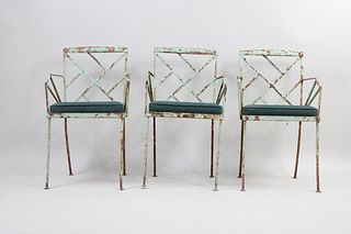 Set of 3 Chinese Chippendale Iron Outdoor Patio Chairs