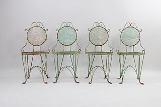 Set of 4 Green Metal Mesh Victorian Outdoor Chairs