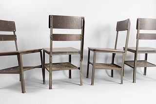 Set of 4 Industrial Metal & Wood Side Chairs