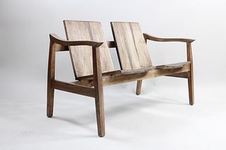 Contemporary Modern Wooden 2 Seat Bench/Loveseat, Indoor or Outdoor