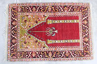 Small Red & Green Wool Oriental Prayer Rug