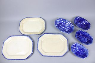 Lot of Antique Flow Cobalt Blue Serving Platters Plates
