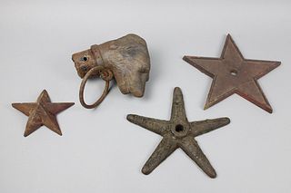 Lot of 4 Cast Iron Architectural Star Decorations