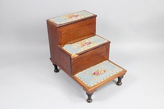 Antique Bed Step Commode w/Floral Embroidery
