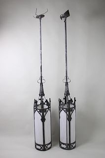 Pair of Wrought Iron Gothic Revival Cathedral Pendant Lights