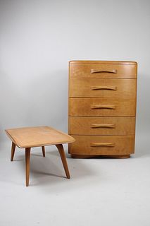 Lot of Mid-Century Modern Heywood Wakefield Furniture, Highboy Dresser & Coffee Table
