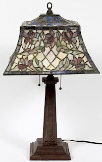 FLORAL LEADED GLASS TABLE LAMP SQUARE
