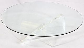 MID-CENTURY MODERN LUCITE AND GLASS COFFEE TABLE
