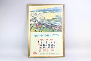 Framed 1954 New York Central System Railroad Calendar, Signed John F. Gould