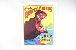Clyde Beatty Bros Circus Otto the Hippo Poster, Linen Backed