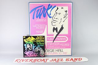 3 Piece Jazz Lot; Turk Murphy Album & Signed Poster + Large "Riverboat Jazz" Magnet