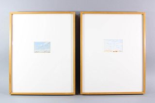 Pair of Duncan McCandless Miniature Beach Scene Watercolor Paintings