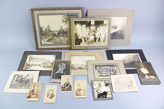 Lot of 16 Antique Photographs, Portraits, Hikers, Campers, Ships & More