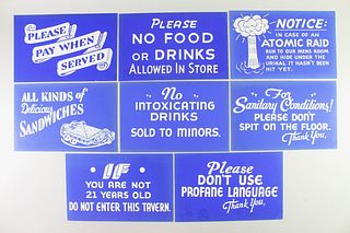 Lot of 8 Blue & White Cardboard Signs for Bars & Restaurants