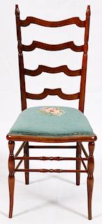 LADDER-BACK AND NEEDLEPOINT CHAIR