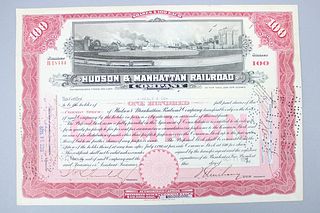 Hudson & Manhattan Railroad Co 1929 Stock Certificate, 100 Shares