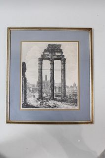 Engraving of Roman Jupiter Temple Ruins after Rossini, 1821