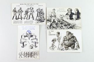 4 Paul Barbier Anti-Hitler WWII 1930s French Postcards