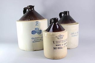 Lot of 3 Stoneware Jugs from Clermont, Hudson, & Brooklyn 