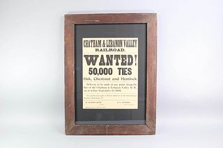 Antique Lumber Wanted Sign, Chatham & Lebanon Valley Railroad NY 1901