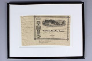 Framed Lake George Steam and Boat Co. Stock Share 1850s