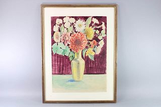 Framed Floral Still Life Watercolor Painting, Signed TL 1926