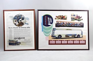 Lot of 2 Framed Greyhound Bus Advertisements 1930s