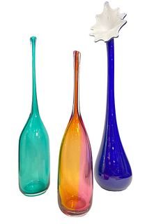 Three Post Modern Art Glass Bottles and Vase ALONSO NOUVEL   