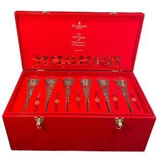 Vintage WATERFORD Limited Edition 12 Days of Christmas Champagne Flute Set With WATERFORD Chest