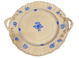 HEREND Blue Garden Chop Plate With Handles 