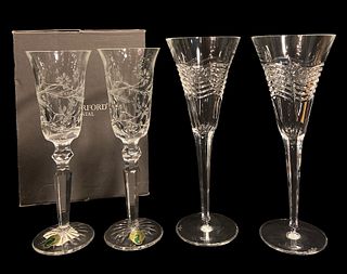 Two Pairs WATERFORD Crystal Flutes With Box