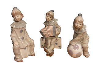 Three LLADRO Harlequin Clown Boy & Girl Porcelain Figurines 