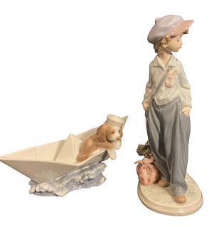 LLADRO "The Wanderer" & "Little Stowaway Dog" Porcelain Figurines