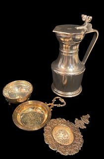 ROYAL HOLLAND Pewter Acorn Syrup Pitcher & Tea Strainers 