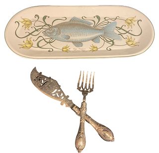 VILLEROY & BOCH Fish Platter & Fish Silverplate Serving Fork and Knife 