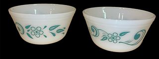 Two Turquois FEDERAL Milk Glass Mixing Bowls 