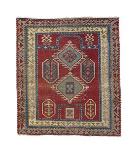 Antique Fakhralou Kazak Rug, 3'4" x 3’9" (1.02 x 1.14 M)