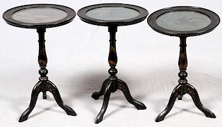 CHINOISERIE STYLE PEDESTAL TABLES THREE