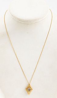 Italian 14K Yellow Gold & Pyrite Pendant Necklace