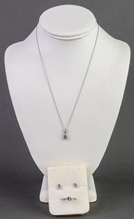 10K White Gold and Purple Stone Parure Jewelry Set